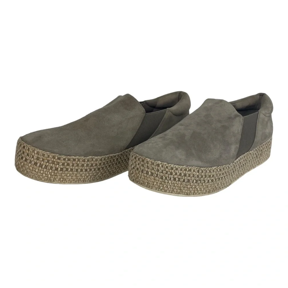 Vince Espadrille Platform Slip-on Sneakers Gray Suede Size 7.5‎ / 37.5